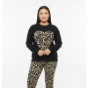 FM4U Women's Long Sleeve Round Neck woolen Co-Ord Set, Black printed jacket and Skin tones F7E2AB solid mid-rise Pants