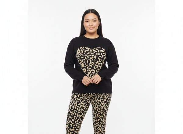 FM4U Women's Long Sleeve Round Neck woolen Co-Ord Set, Black printed jacket and Skin tones F7E2AB solid mid-rise Pants